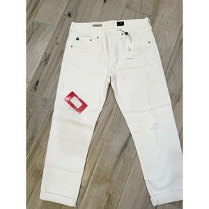 AG Adriano Goldschmied White Distressed Boyfriend Jeans